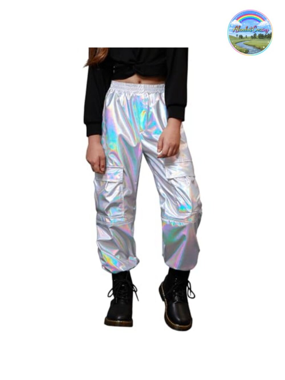 Metallic Cargo Pants Hip Hop Dance Multi-Pocket Joggers High Waist